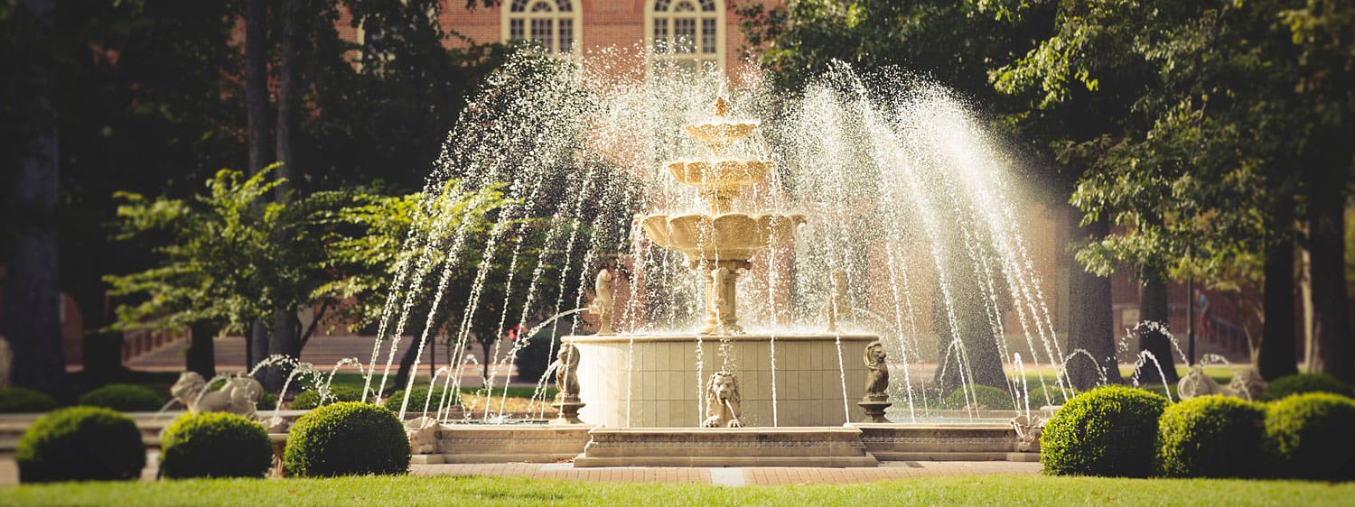 The fountain at Regent University's beautiful campus in Virginia Beach.