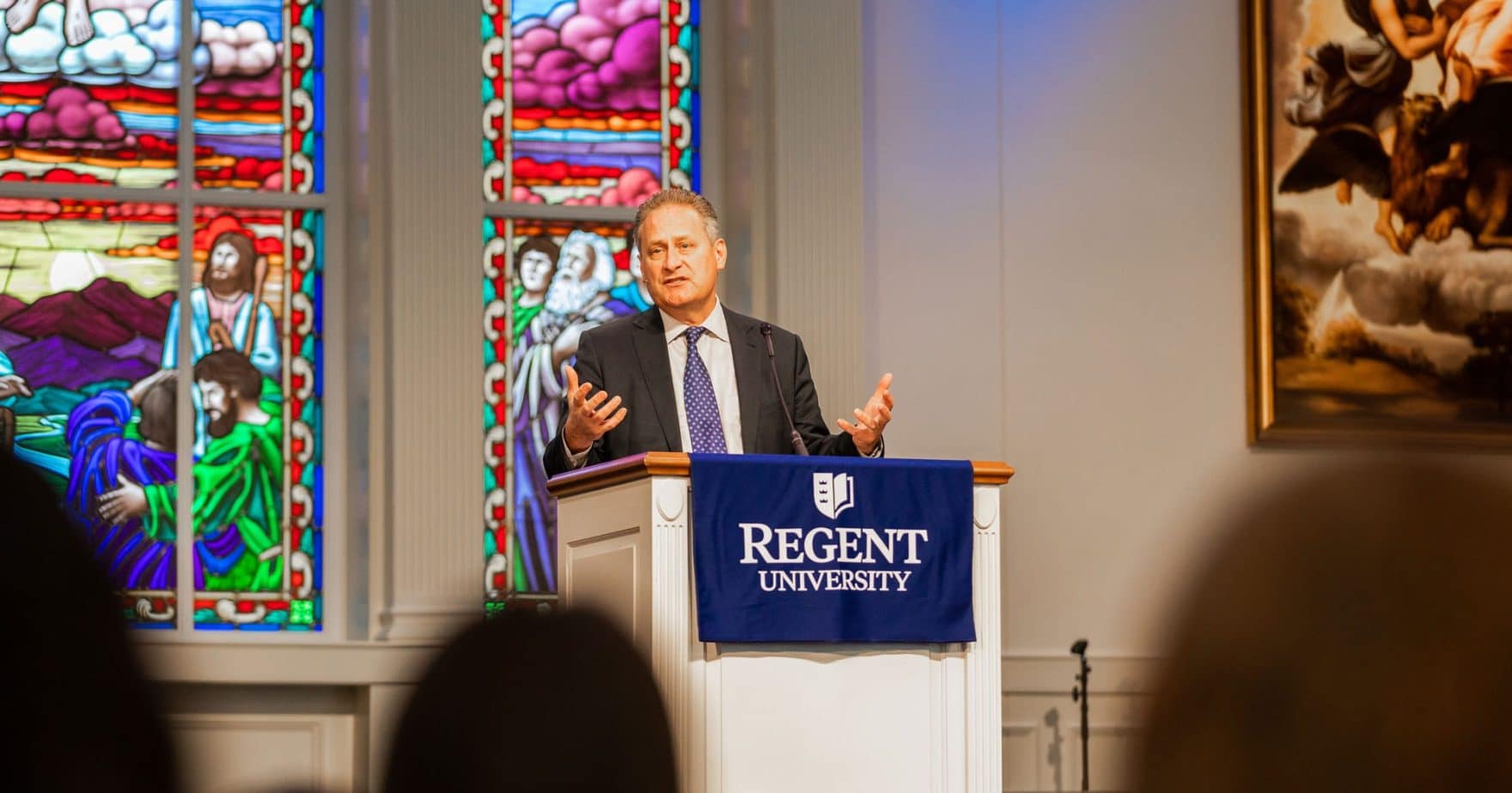 Steve Green, the president of Hobby Lobby and board chairman for Museum of the Bible gave an encouraging address to Regent students, faculty, and staff.