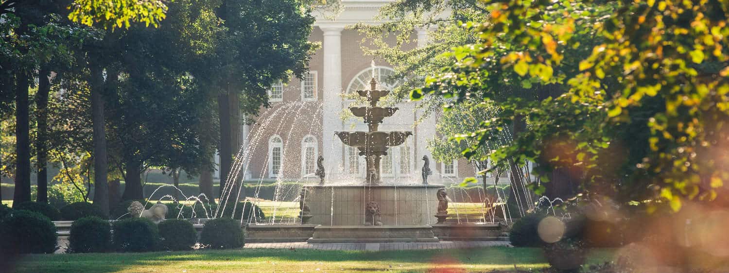 The fountain at Regent University's campus in Virginia Beach: Explore certificates online and in VA.