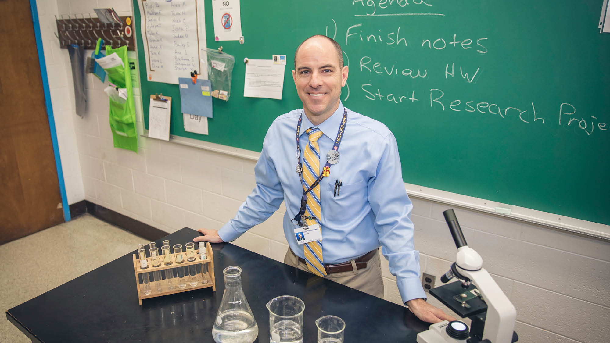 Teacher John Pienkowski in his classroom who went through Regent University's Career Switcher program in the School of Education.