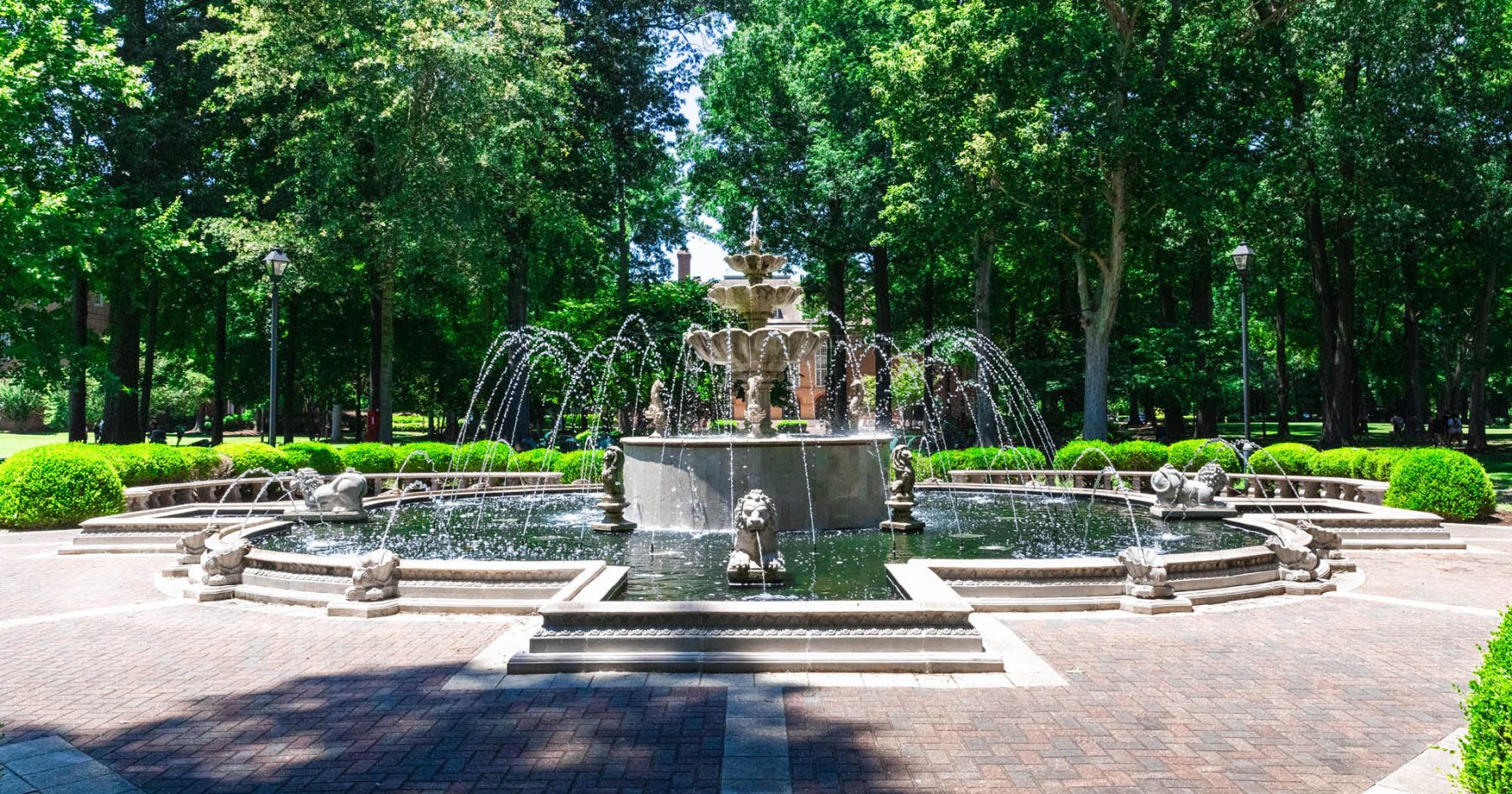The fountain at Regent whose on-campus and online degrees were top-ranked nation by University HQ.